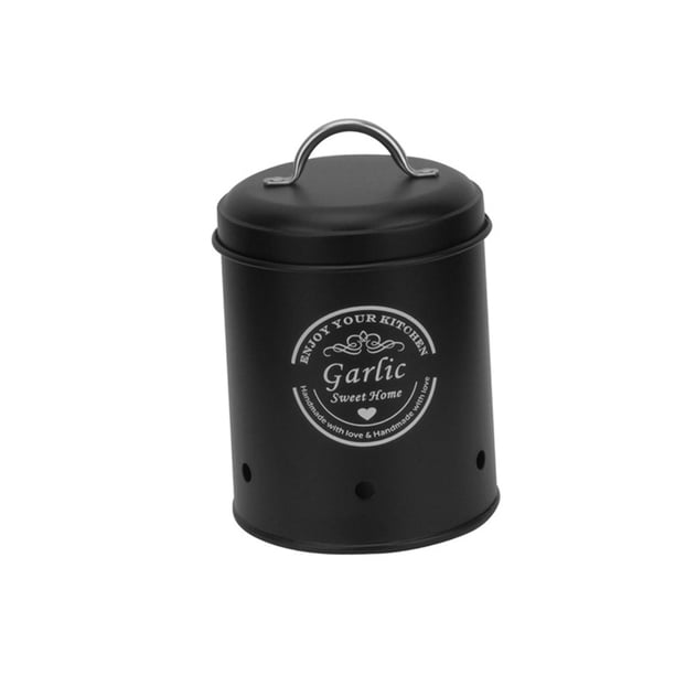 Lata de almacenamiento de patatas con tapas Ollas de hierro rústicas Latas de almacenamiento de verduras de cocina para Pequeño negro