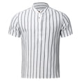 thumbnail image 4 of Mens Casual Stripe Shirt Short Sleeve Stand Collar Shirt Blouse Tops Summer Clothes For Men White M, 4 of 8