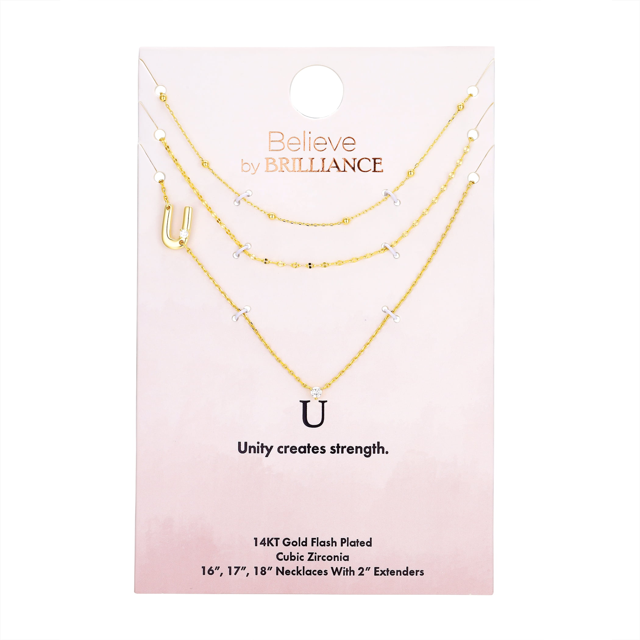 Believe by Brilliance U Triple Chain Initial Necklace Set in 14KT Gold Flash Plated Brass