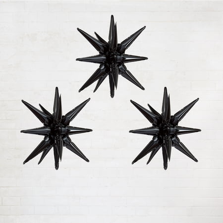 Celebrate It Starburst Foil Balloons – 12-Point 3D Party Decoration – Black – 26 – 6 Pack