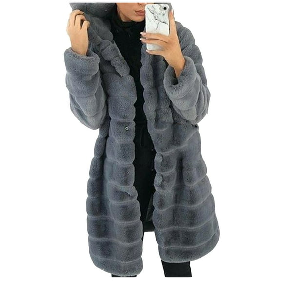 IROINNID Women's Long Hoodie Shearing Coat Solid Color Long Sleeve Gilet Waistcoat Body Warmer Jacket Outwear, Dark Gray