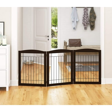 UPC: 0788601002035 | PAWLAND Wooden Freestanding Wire Pet Gate for Dogs  3 Panel Step Over Fence  Dog Gate for The House  Doorway  Stairs  Extra Wide Tall Pet Safety Fence (Espresso  30  Height-3 Panels)