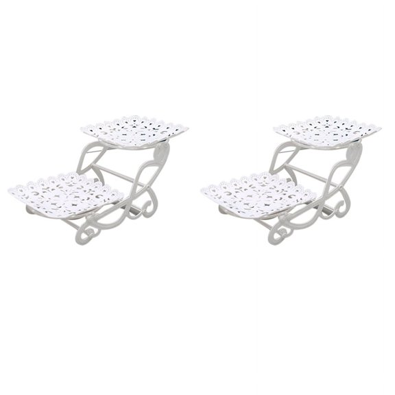 2 Tier Cake Dessert Holder Cupcake Pastry Biscuit Tray a Square