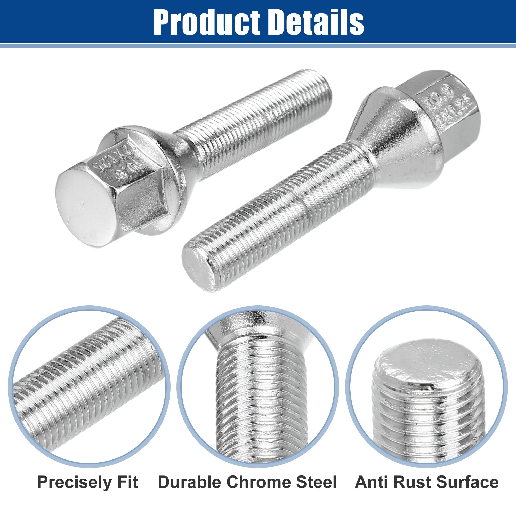 Unique Bargains Extended Wheel Lug Bolts for Jeep Cherokee 2014-2022 M12x1.25mm
