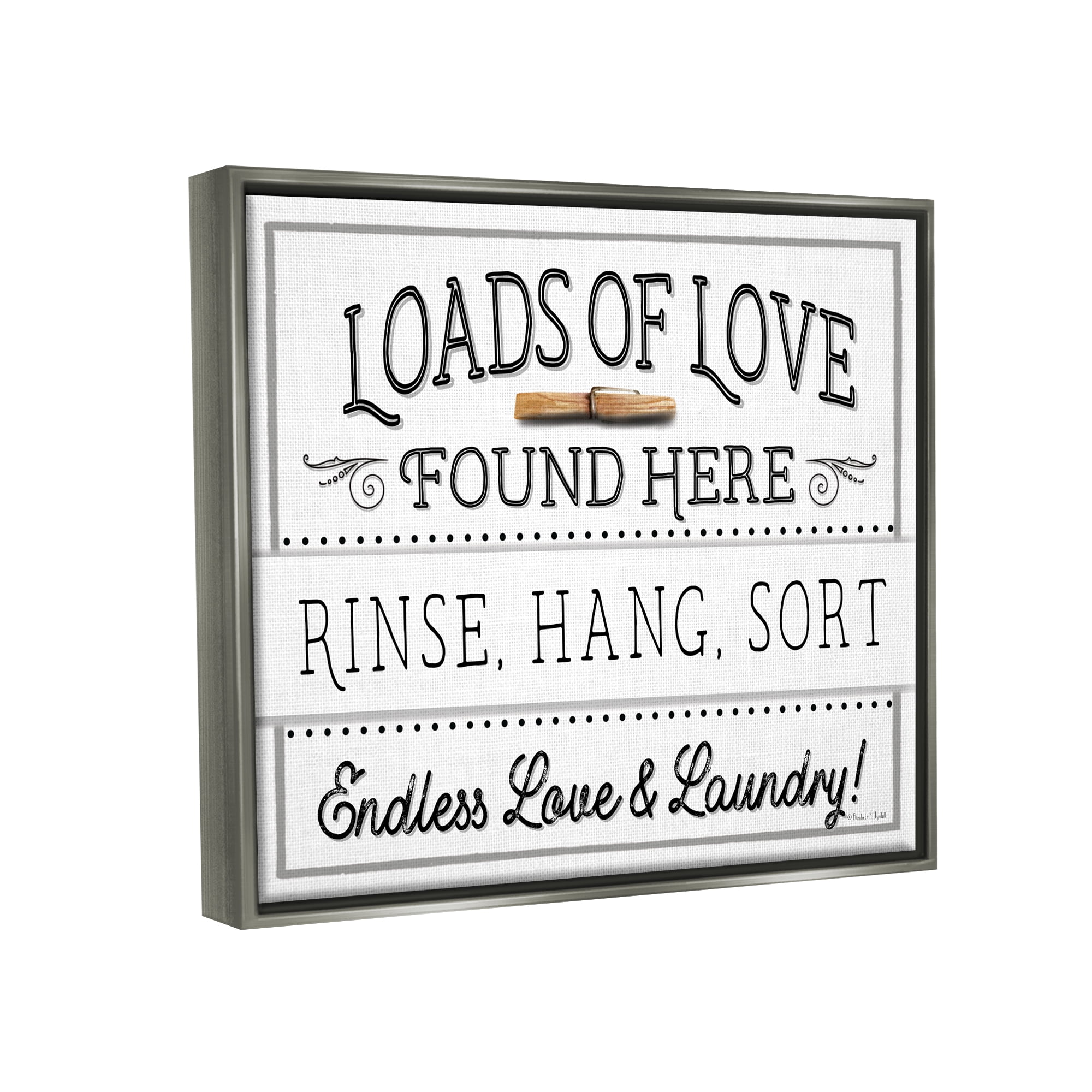 Stupell Industries Loads of Love Laundry Typography Painting Gray Floater Framed Canvas Art Print Wall Art, 21 x 17