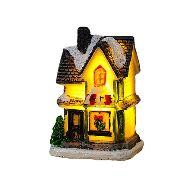 AMERTEER Christmas Village LED Lighted Christmas Village Houses with Figurines Christmas Village Collection Indoor Room Decor - Collectible Buildings