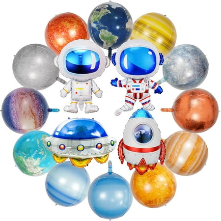 16 Pieces Galaxy Space Balloons - Large Outer Themed Decorations Rocket Spaceship Astronaut Planet Foil Balloons for Kids Birthday Baby Shower Party Supplies