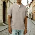 thumbnail image 4 of Mens Casual T Shirts Short Sleeve V Neck Henley Linen Shirt Button Basic Fashion Summer Beach Top Button Up Collar Shirt Khaki L, 4 of 8