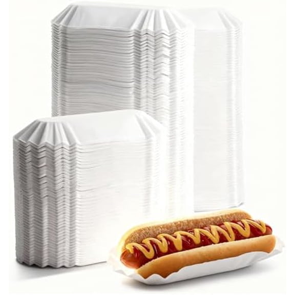 1200 Pcs 1lb White Paper Food Tray, Rectangular Hot Dog Holder Boats Container, Open-top Hot Dog Wrappers Disposable Serving Baskets Trays for Hot Dogs, Burgers, Sandwiches, Bread Packaging
