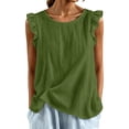 thumbnail image 3 of FASHOFT Summer Tank Tops For Women Trendy Cap Sleeve Round Neck Basic Tank Loose Lightweight Sleeveless Vest Comfort Summer Wear Womens Sleeveless Shirts Army Green L, 3 of 5