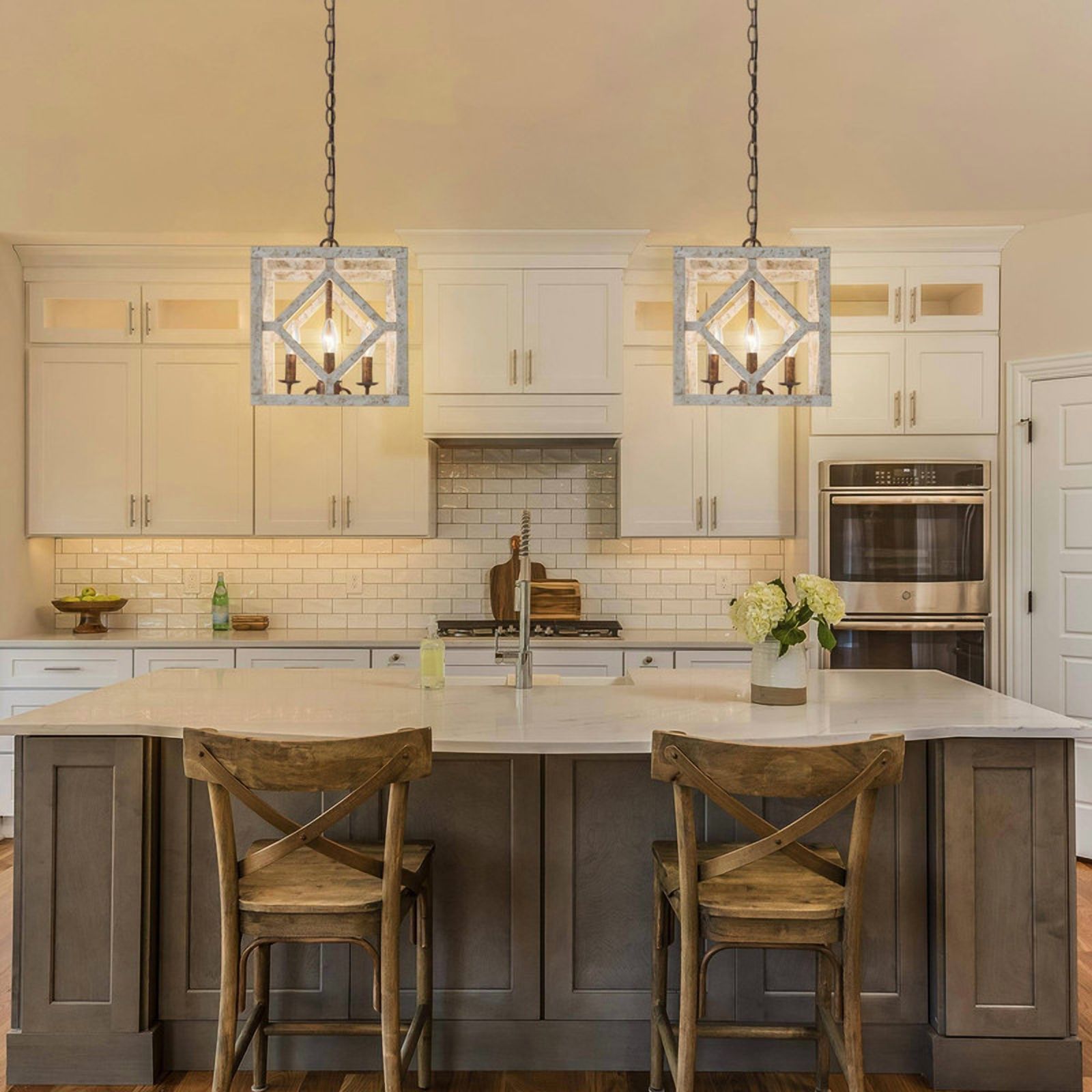 LNC Sesuvium 4-Light Farmhouse Pendant Light in Weathered Cream and Coffee Gold Finish
