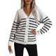 thumbnail image 1 of Chaqueta de punto para mujer, a rayas, con botones, manga larga, cuello en V, informal, suelto, teji Abanopi Blanco/Grande, 1 of 1