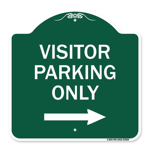 SignMission A-DES-GW-1818-23020 18 x 18 in. Designer Series Sign - Reserved Parking Sign Visitor Parking Only with Right Arrow, Green & White