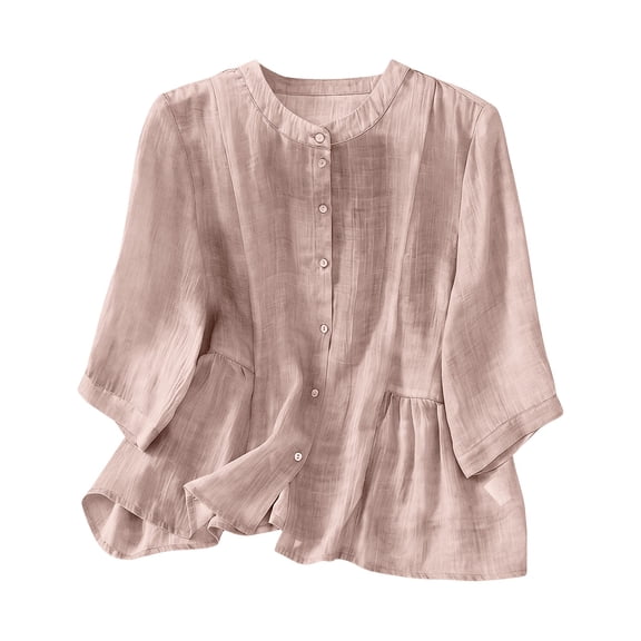 T Shirts For Women Pink Womens Tops Fashion Large Size Solid Color Blouse Comfortable Cotton And Linen Summer Tops