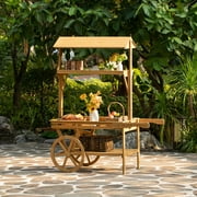Vintiquewise QI004640 Wooden 3 Tier Rolling Table Cart With 2 Wheels for Home Decor, Display Rack, Lemonade stand, Food Stand, or Tea Stall