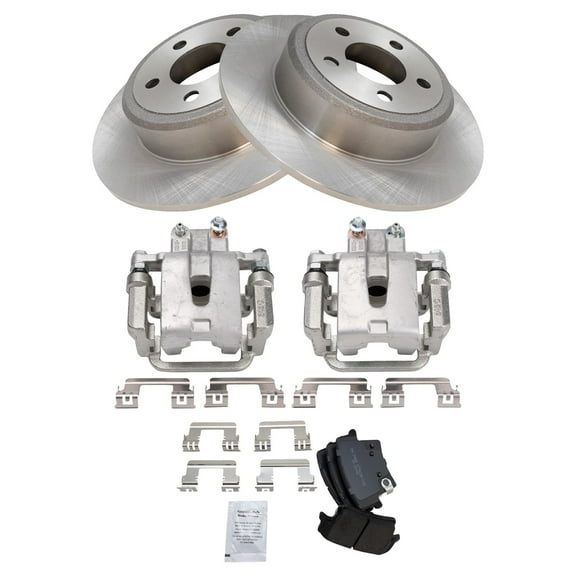 TRQ Rear Brake Pad & Rotor Kit Brake Caliper Brake Pads Brake Rotor Semi-Metallic Solid Fits Select 2005-2016 Chrysler 300 2009-2016 Dodge Challenger 2007-2016 Charger 2005-2008 Magnum