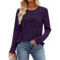 thumbnail image 5 of Aobny Fall Clothes Purple Crew Neck Women Long Sleeve Blouses with Pocket Pullover Waffle Knit Womens Work Tops,XXL, 5 of 7