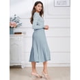 thumbnail image 2 of IDOPIP Womens Long Sleeve Striped Midi Dresses 2024 Square Neck Ribbed Knit Pleated A Line Sweater Dress, 2 of 9