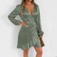 thumbnail image 1 of mfyjkho Vestidos casuales para mujer, Vestido de verano para mujer, de color liso, con lazo, pliegues irregulares, manga larga y escote en V Vestidos de fiesta para mujer l, 1 of 7