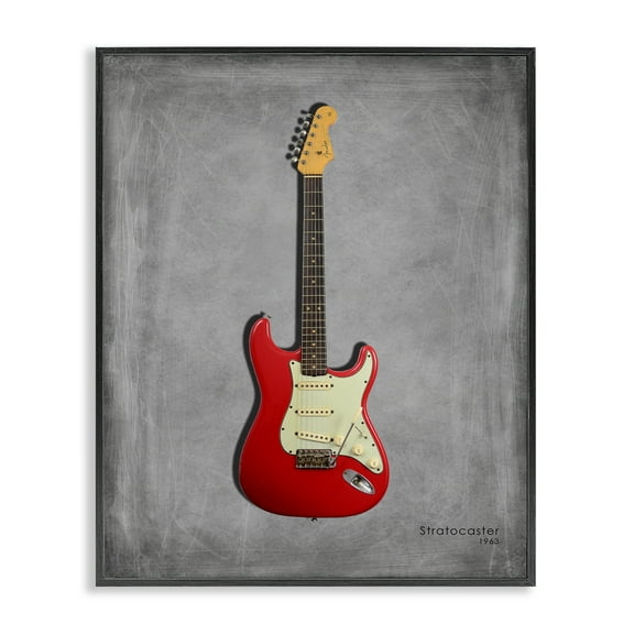 Stupell Industries Classic Red Guitar on Grey Music Painting Black Framed Art Print Wall Art, 11 x 14
