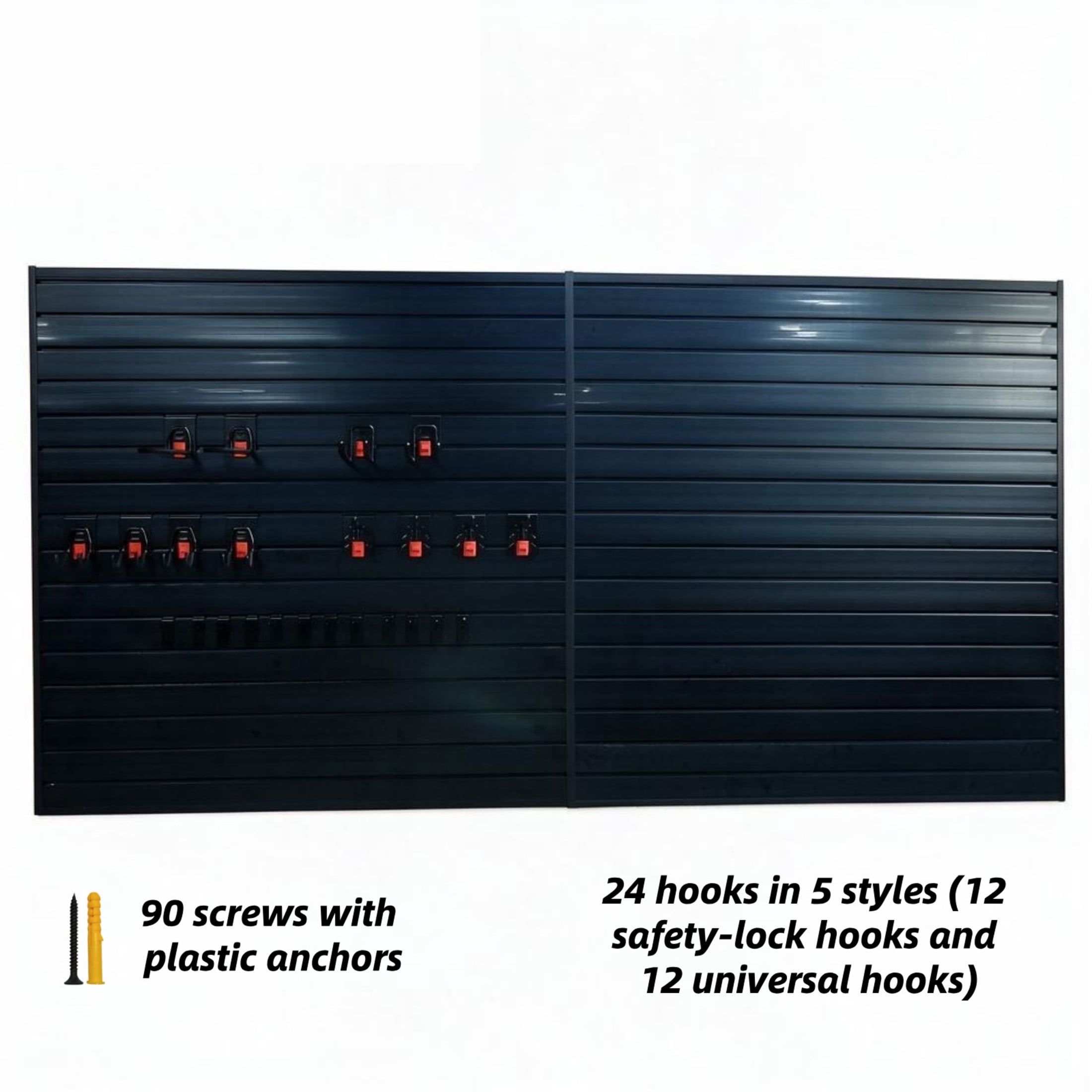 GDF Studio 4x8FT PVC Slatwall Panel Kit Garage Storage System with 24 Hooks, Lightweight Water-Resistant Panels, Black