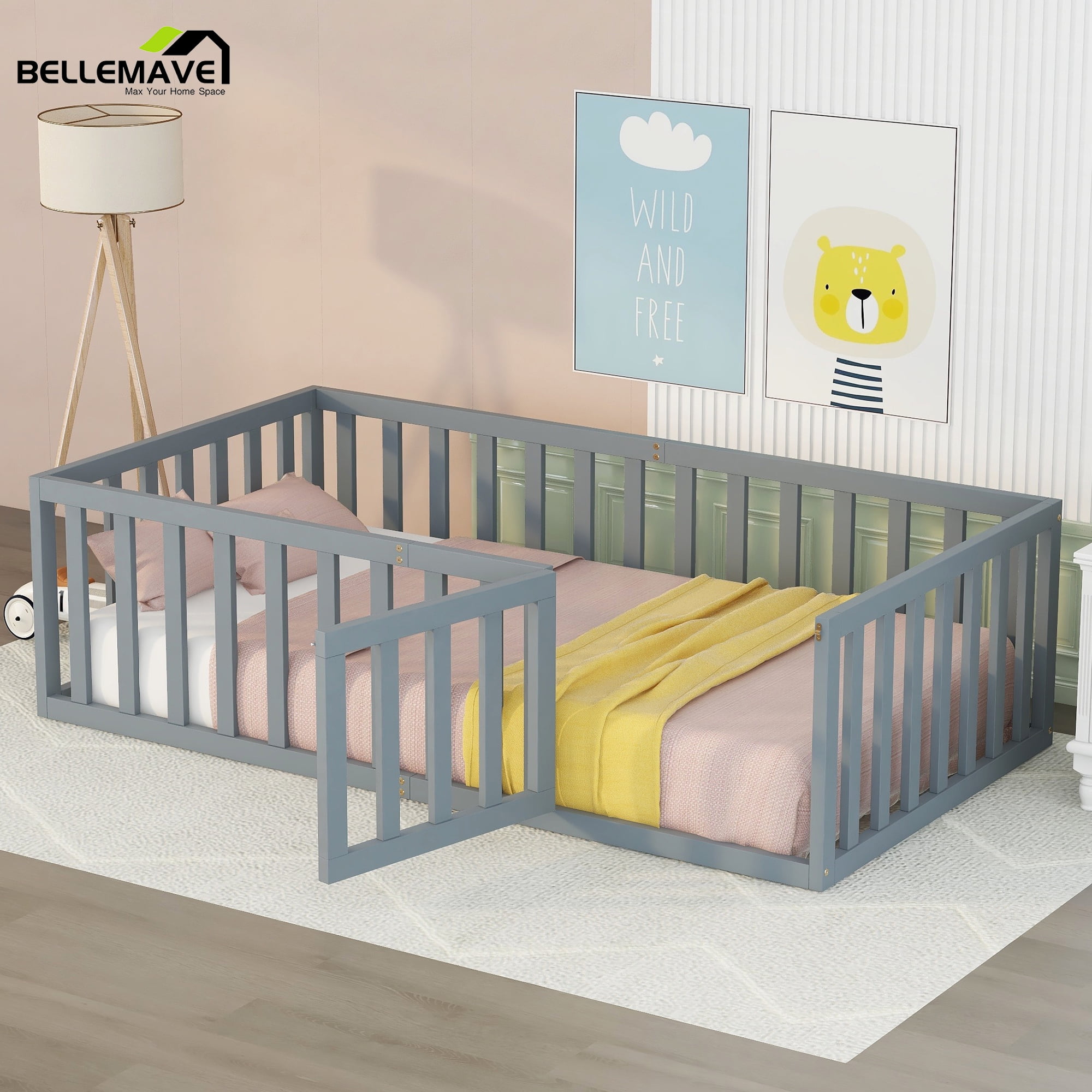 Bellemave Twin Size Montessori Bed for Toddler, Wood Kids Floor Bed