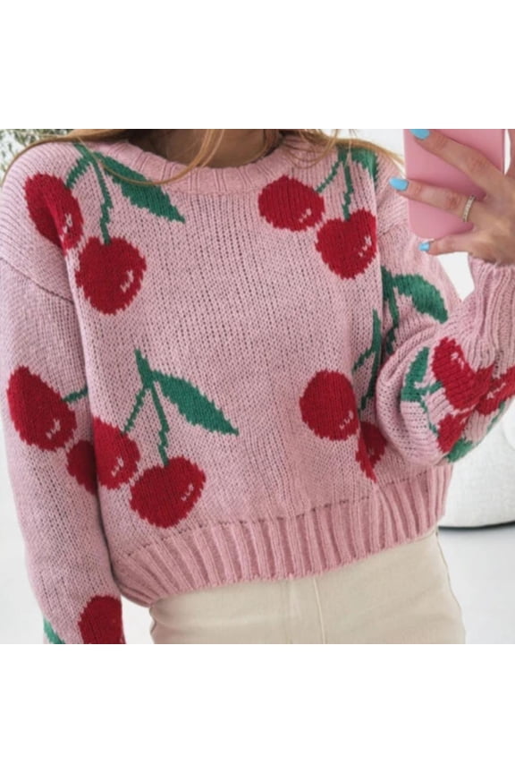 Womens Pullover Sweater Long Sleeve Crew Neck Knit Jumper Casual Loose Fruit Pattern Top