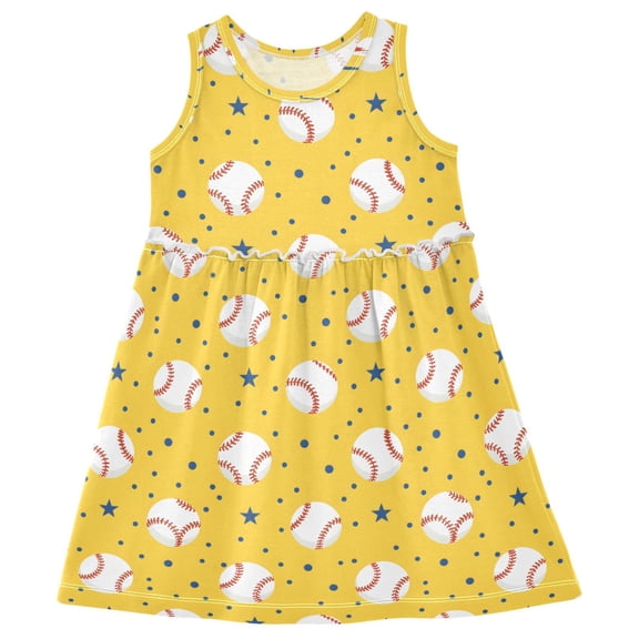 joogoo Girls Sleeveless Dress Baseball and Stars Stylish Short Sleeve Dresses 4T