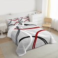 thumbnail image 3 of Manfei Vintage Geometric Stripe Queen Comforter Set,Modern Abstract Art Bedding Sets,Gray Red White Bedding Comforter Set For Men Women,Super Cozy Room Decor Reversible,3pcs, 3 of 8