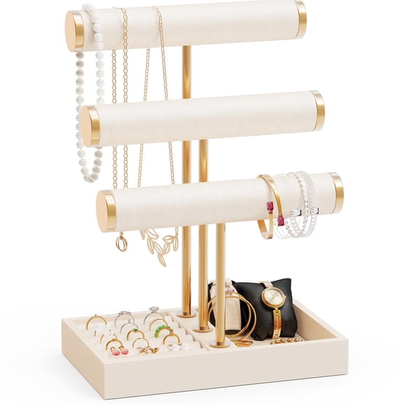 Soporte para joyas Abiglifty Abiglifty de 3 niveles para collares, color beige