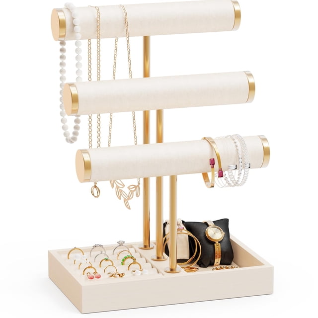 Soporte para joyas Abiglifty Abiglifty de 3 niveles para collares, color beige