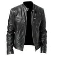 thumbnail image 3 of Miluxas Men's Stand Collar Leather Jacket Motorcycle Lightweight Faux Leather Outwear Black XXXXL(XXXXL), 3 of 5