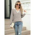 thumbnail image 2 of Women'S V Neck Sweaters Pullover Color Block Collar Long Sleeves Loose Fit Casaul Tunic Tops Shirts Khaki M, 2 of 8