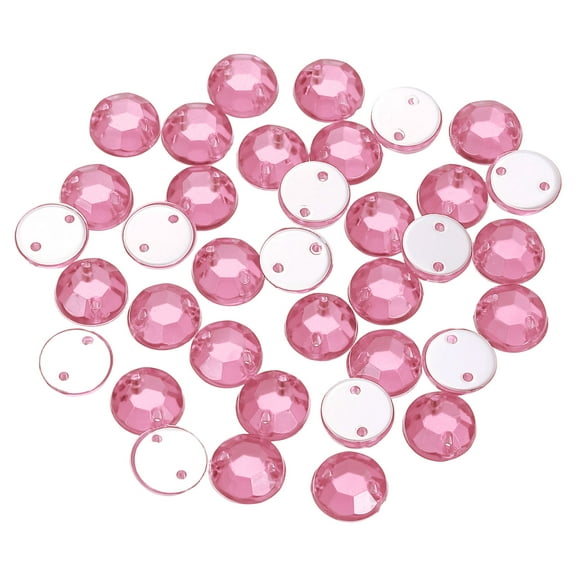 100Pack Flat Back Sew on Rhinestones Beads, 7mm Crystal Round Gems, Pink