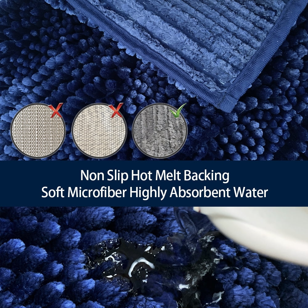 Civkor Bathroom Rugs, Bath Mats Set 2 Pieces Non Slip, 31x20 Plus 24x16Inch, Machine Washable, Soft Shiny Chenille and Quick Qry, Navy Blue