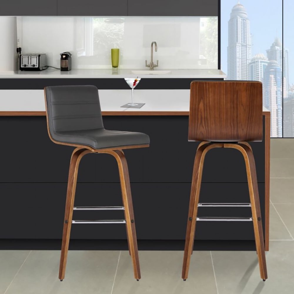 Armen Living Vienna 30 Inch Barstool in Walnut Wood Finish with Gray Upholstery Walmart
