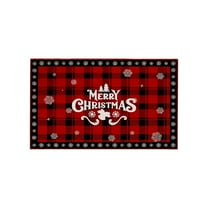 Christmas Entrance Floor Mat Merry Christmas Welcome Doormat Red and Black Buffalo Plaid Non Slip Entry Rugs for Bathroom Kitchen (A)