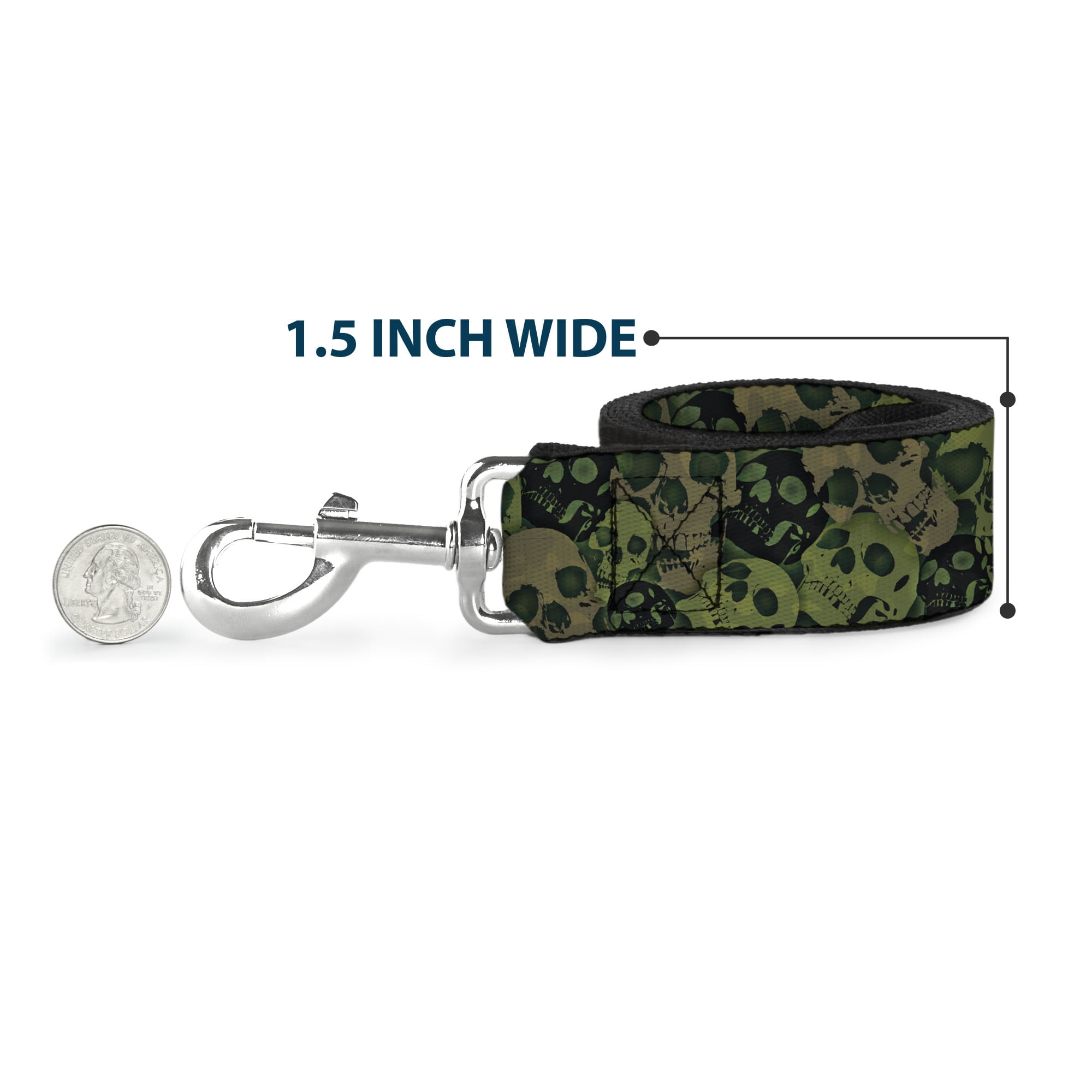 Buckle-Down Pet Leash, Dog Leash, Camo Olive Black Skull Yard, 6 Feet Long 1.0 Inch Wide