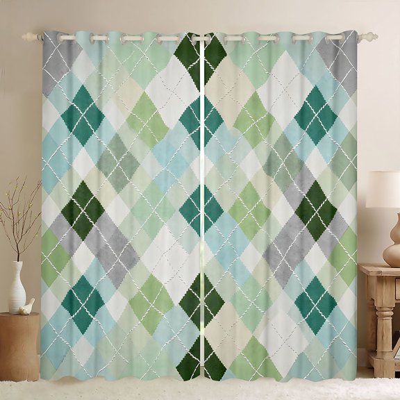 Castle Fairy Green Plaid Black Out Curtains,British Style Curtains Pack of 2 (42x63 Each)