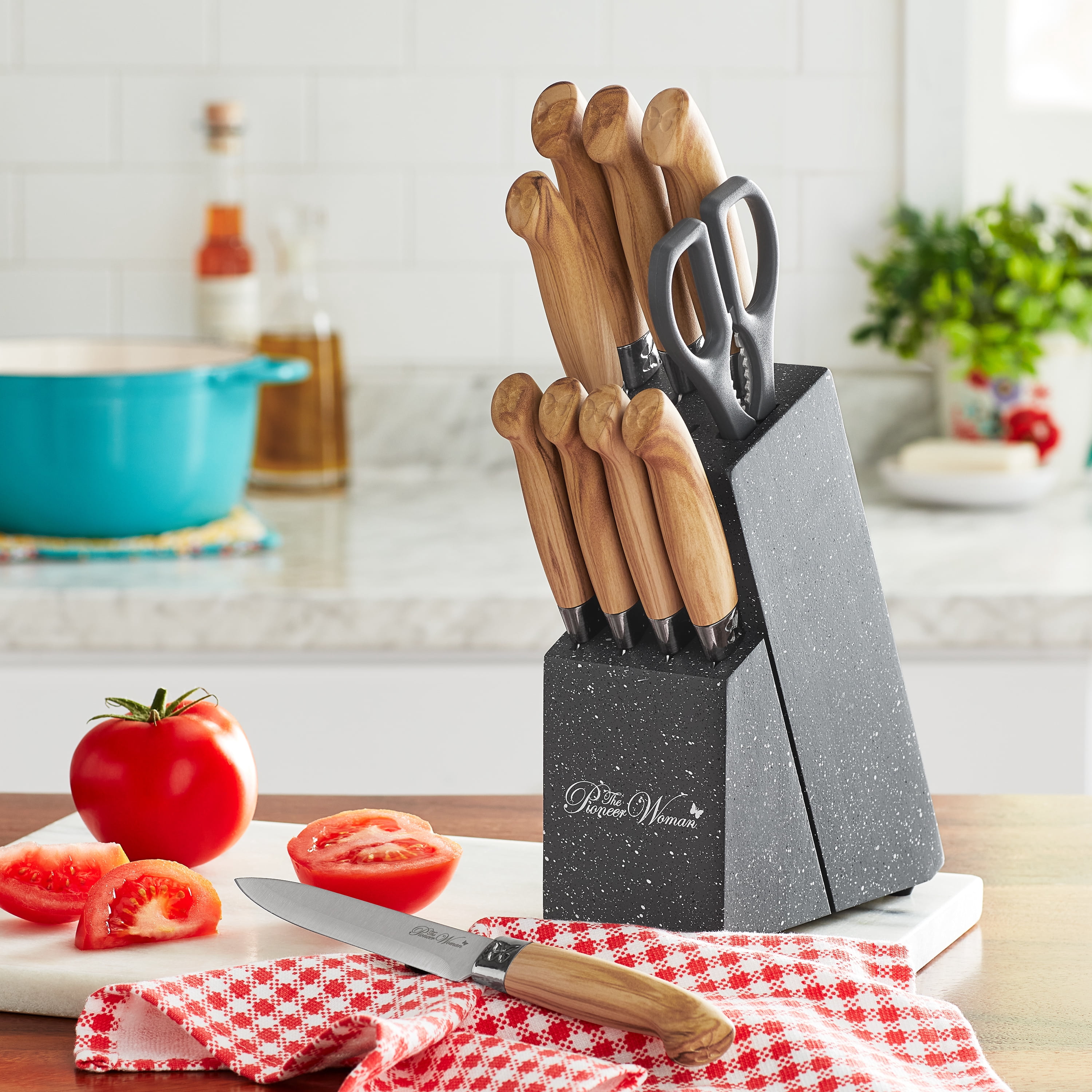 The Pioneer Woman 11-Piece Stainless Steel Knife Block Set, Charcoal Speckle