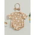 thumbnail image 4 of Bagilaanoe 3pcs Newborn Baby Girls Short Pants Set Short Sleeve Floral Print Rompers Tops + Shorts + Headband 3M 6M 12M 18M Infant Casual Summer Outfits, 4 of 9