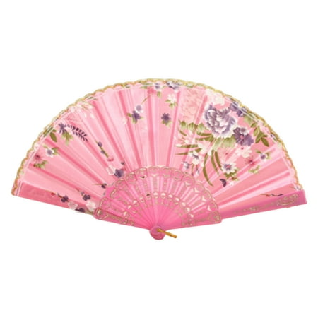 

Eastshop Folding Fan Multipurpose Decorative Beautiful Eye-catching Exquisite Workmanship Festival Gift Lace Decor Chinese Style Flower Print Handheld Dance Fan Show Accessories
