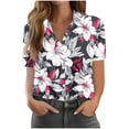 thumbnail image 2 of JTZGDY Women Hawaiian Shirt Soft Cool Summer Hawaii Shirts Floral Tropic Print V Neck Collared Beach Vacation T-Shirt Short Sleeve Button Up Lightweight Cardigan Tops Pink#06 XXXXXL, 2 of 7