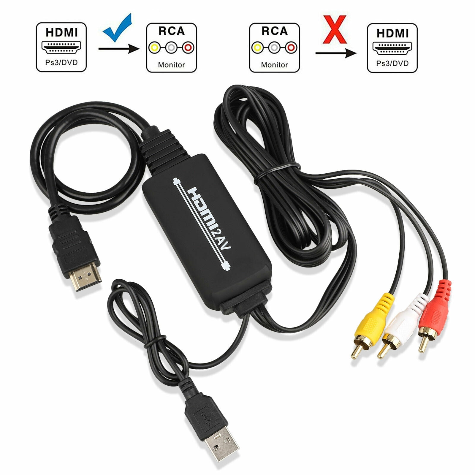 HDMI to 3 RCA AV Video Audio Cable Converter For HDTV Amazon Fire Stick