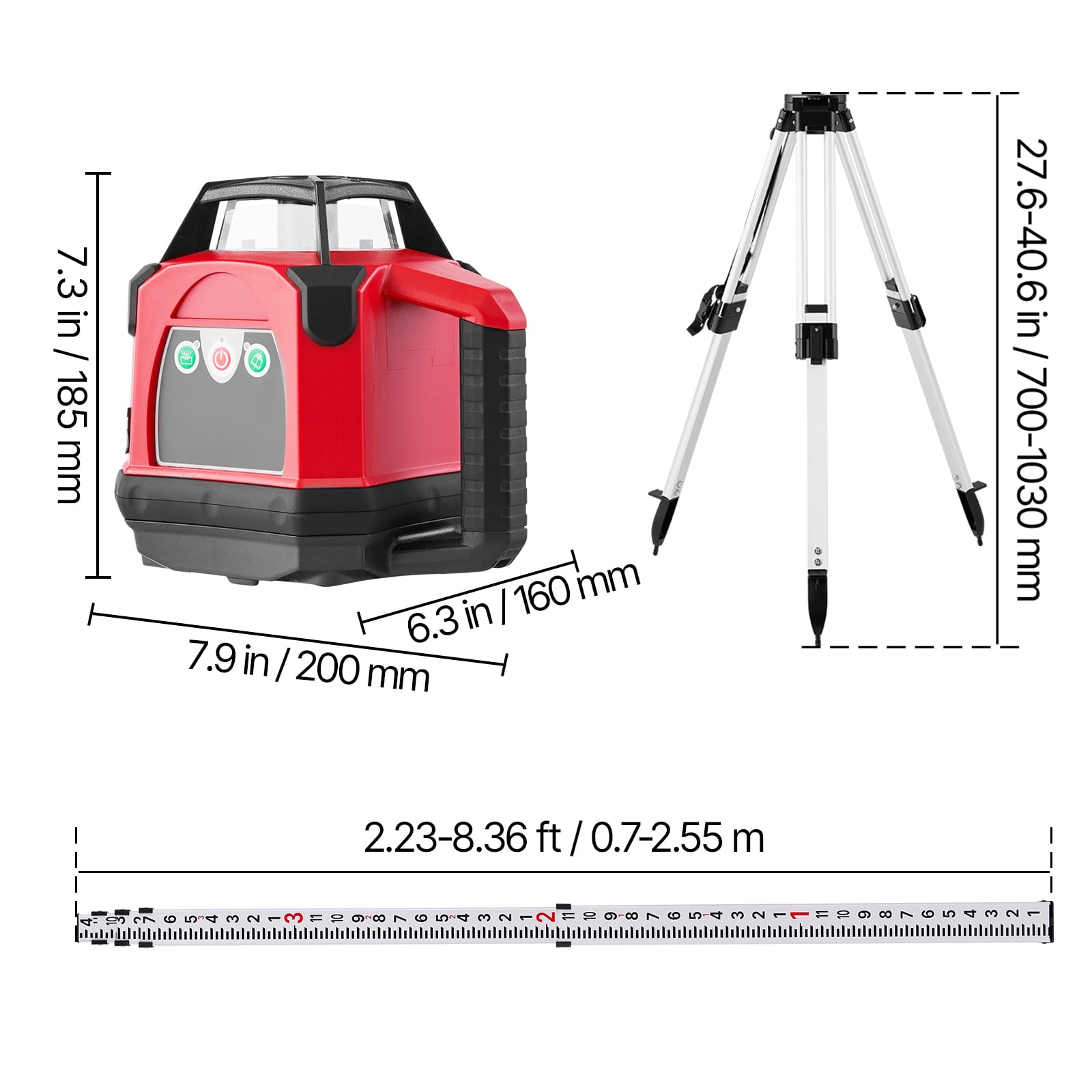 KFFKFF Rotary Laser Level Kit, 2650ft 360° Self-Leveling Red Horizontal Laser with Tripod, Receiver, Remote, Carrying Case, IP66 Waterproof, 0.06in/100ft Accuracy for Construction Projects