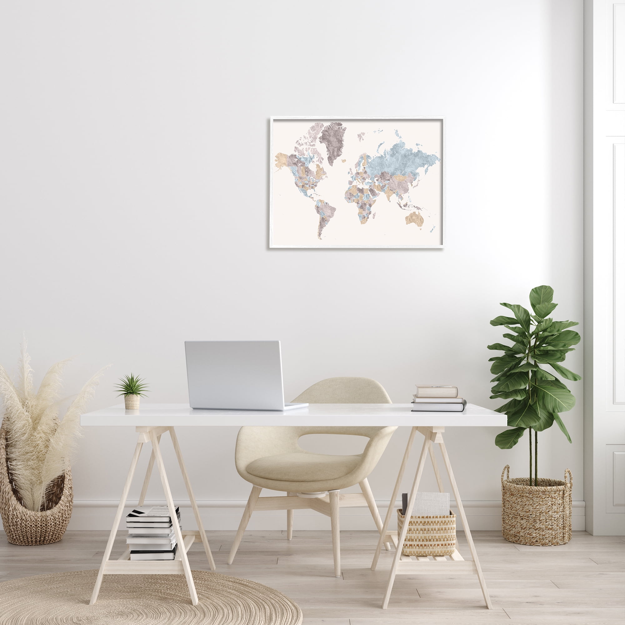 World Map with Borders Contrasting Regional Tones 30 in x 24 in Framed Painting Art Print, by Stupell Home Décor