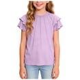 thumbnail image 6 of KPOPLK Girls Shirts Short Sleeve Soft Cotton T-Shirts Plain Tees Summer Casual Shirts Cute Print Tops Clothes Soft for Kids Size 11-12 Years,Purple, 6 of 8