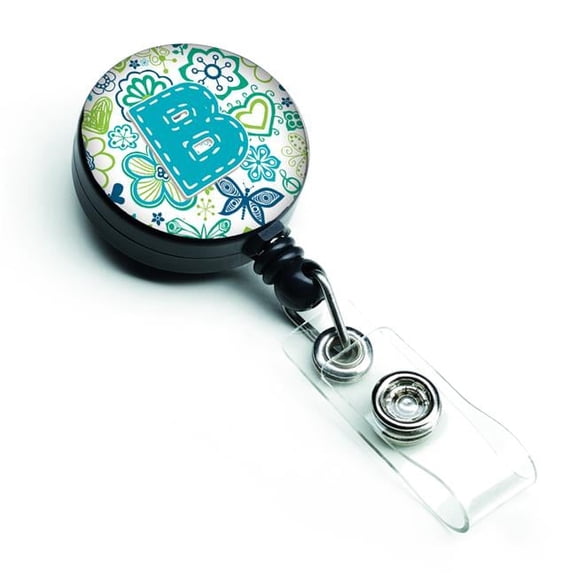 Carolines Treasures CJ2006-BBR Letter B Flowers & Butterflies Teal Blue Retractable Badge Reel