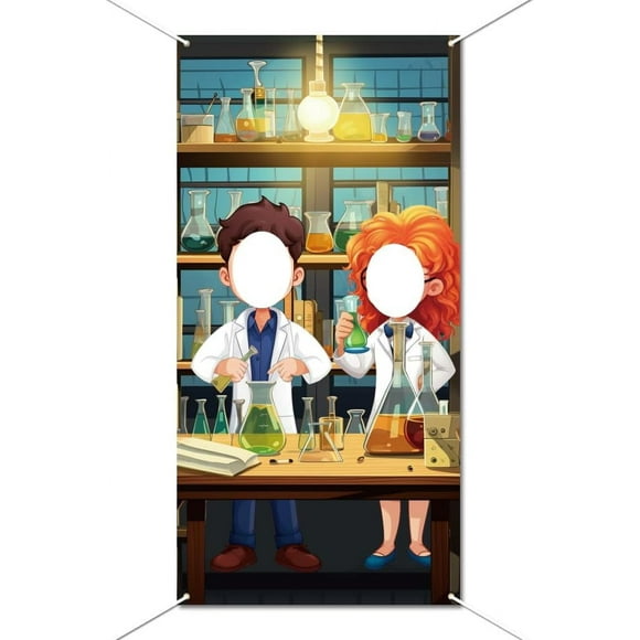Science Party Backdrop Mad Scientist Party Decoration Photography Background Large Experiments Science Lab Birthday Party Game Background Science Equipment Research Banner 70.8x35.4 Inch