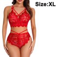 thumbnail image 1 of Conjunto de lencería de encaje sexy de 2 piezas para mujer, sujetador de malla y panty, lencería con correa, babydoll, lencería de encaje con tiras, 1 of 8